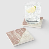 Elegant Roos Gold | Monogram witte marmer Stenen Onderzetter (Zijkant)