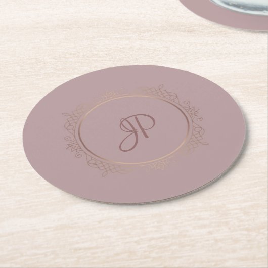 Elegant Roos Gold Monogramed Sjabloon Ronde Kartonnen Onderzetter (Gebogen)