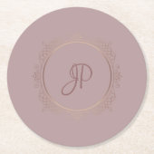 Elegant Roos Gold Monogramed Sjabloon Ronde Kartonnen Onderzetter (Voorkant)