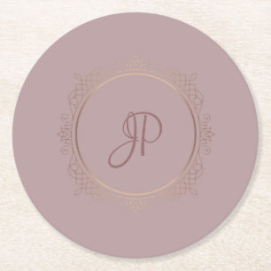Elegant Roos Gold Monogramed Sjabloon Ronde Kartonnen Onderzetter
