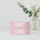 Elegant Roos Gold Monogrammed Modern Visitekaartje (Staand voorkant)