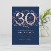 Elegant Roos Gold Navy 30e Verjaardag Kaart (Staand voorkant)
