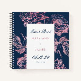 Elegant Roos Gold Navy Bloemen Bruiloft Gastenboek Notitieboek