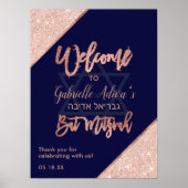 Elegant Roos Gold Navy Blue Bat Mitswa Welkom Poster (Voorkant)