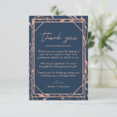 Elegant Roos Gold & Navy Blue Floral Wedding Bedankkaart (Staand voorkant)