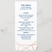 Elegant Roos Gold & Navy Blue Geometrisch 4x9 Menu (Voorkant)