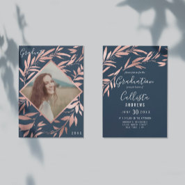 Elegant Roos Gold Navy laat foto-Afstuderen achter Kaart