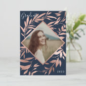 Elegant Roos Gold Navy laat foto-Afstuderen achter Kaart (Staand voorkant)