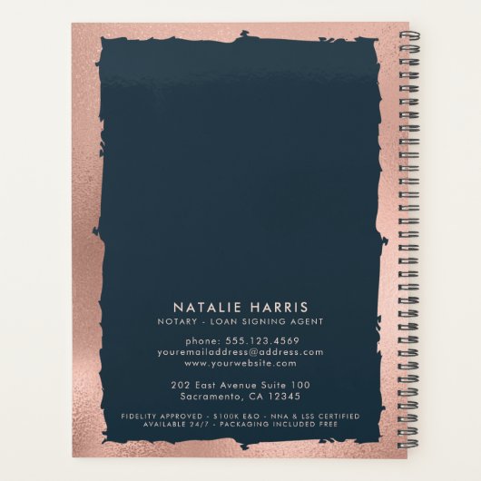 Elegant Roos Gold & Navy Notional Loan Agent  Planner (Achterkant)