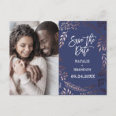 Elegant Roos Gold | Navy Photo Save the Date Aankondigingskaart (Voorkant)