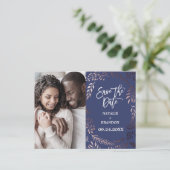 Elegant Roos Gold | Navy Photo Save the Date Aankondigingskaart (Staand voorkant)