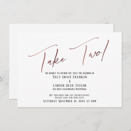 Elegant Roos Gold neemt twee uitgestelde bruiloft  Kaart (Voorkant / Achterkant)
