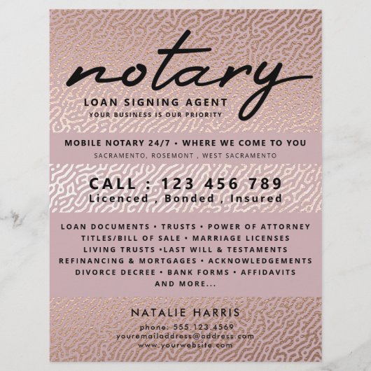 Elegant Roos Gold Notary Loans Agent Flyer (Voorkant)