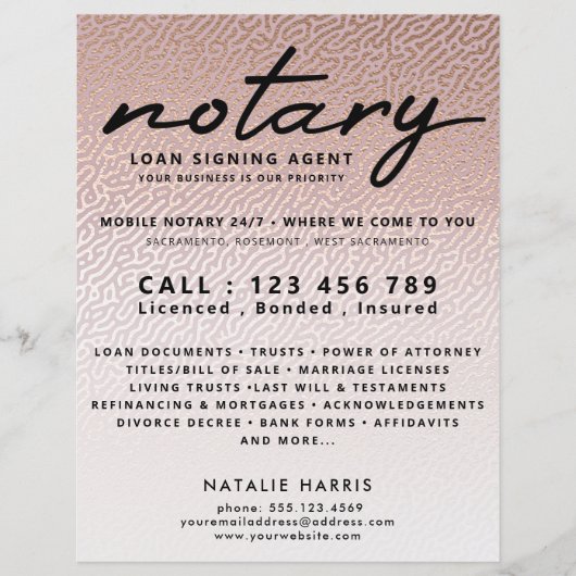 Elegant Roos Gold Notary Loans Agent Flyer (Voorkant)