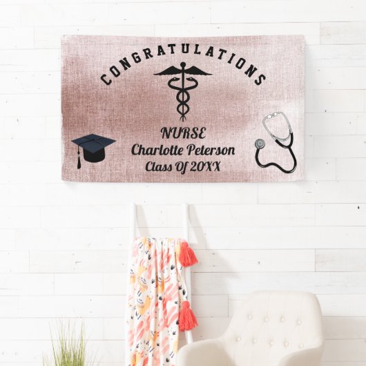 Elegant Roos Gold Nurse Graduation Party  Spandoek (Insitu)