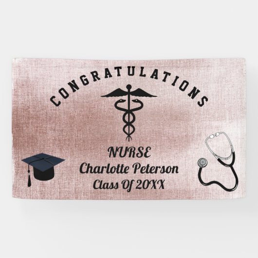 Elegant Roos Gold Nurse Graduation Party  Spandoek (Horizontaal)