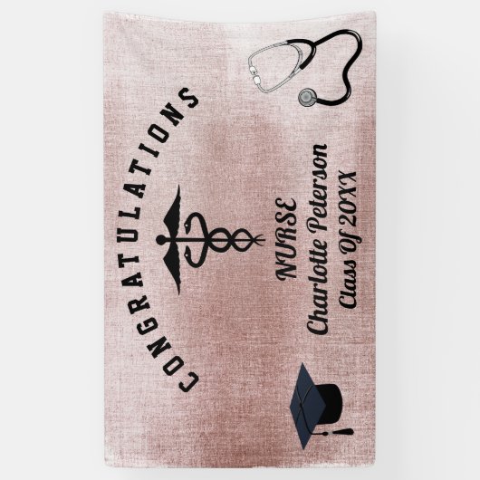 Elegant Roos Gold Nurse Graduation Party  Spandoek (Verticaal)