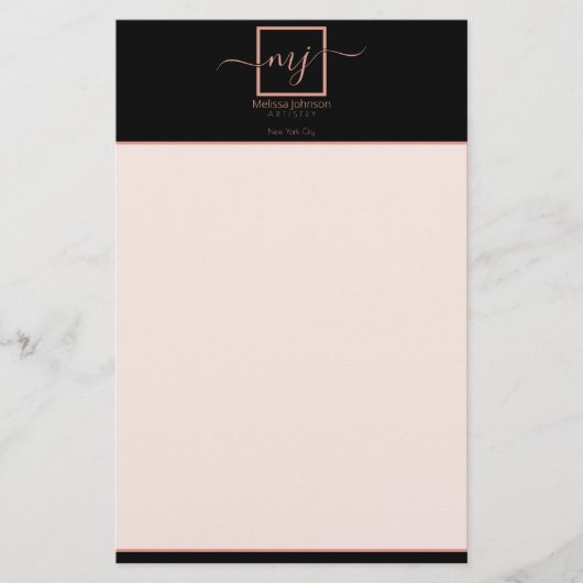 Elegant Roos Gold op Black Stationery Briefpapier (Voorkant)