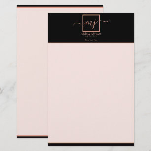 Elegant Roos Gold op Black Stationery Briefpapier