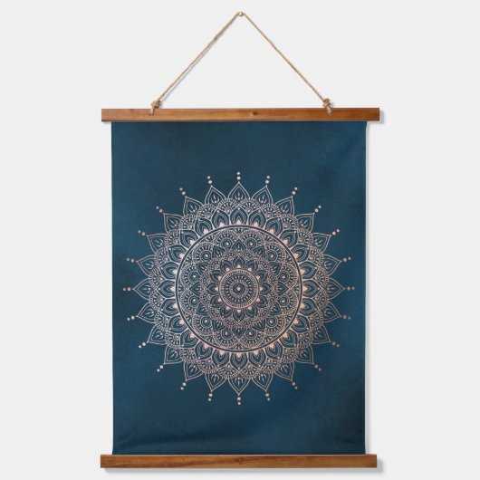 Elegant Roos Gold op Blauwgroen Floral Henna Manda Hangend Wandkleed (Voorkant)