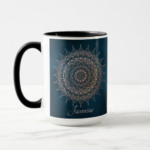 Elegant Roos Gold op Blauwgroen Floral Henna Manda Mok