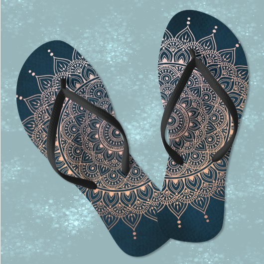 Elegant Roos Gold op Blauwgroen Floral Henna Manda Teenslippers