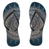 Elegant Roos Gold op Blauwgroen Floral Henna Manda Teenslippers (Voetbed)