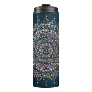 Elegant Roos Gold op Blauwgroen Floral Henna Manda Thermosbeker