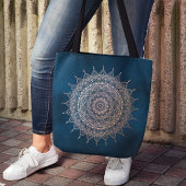 Elegant Roos Gold op Blauwgroen Floral Henna Manda Tote Bag