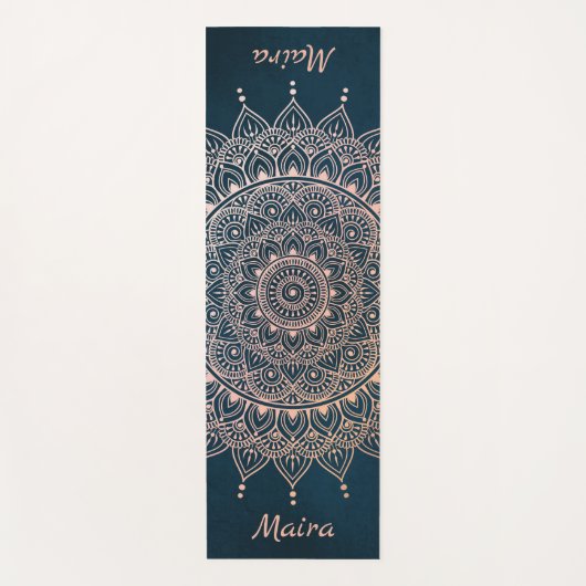 Elegant Roos Gold op Blauwgroen Floral Henna Manda Yogamat (Voorkant)