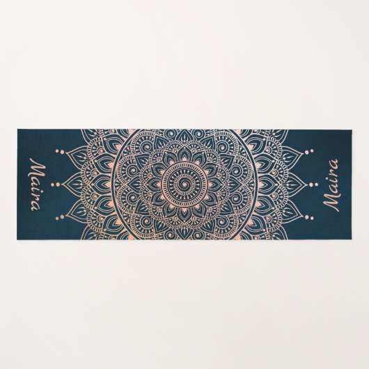 Elegant Roos Gold op Blauwgroen Floral Henna Manda Yogamat (Voorkant (horizontaal))