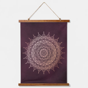 Elegant Roos Gold op Bourgogne Floral Henna Mandal Hangend Wandkleed