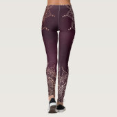 Elegant Roos Gold op Bourgogne Floral Henna Mandal Leggings (Achterkant)