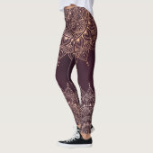 Elegant Roos Gold op Bourgogne Floral Henna Mandal Leggings (Links)