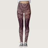Elegant Roos Gold op Bourgogne Floral Henna Mandal Leggings (Voorkant)