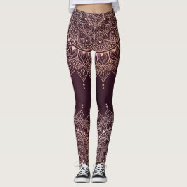 Elegant Roos Gold op Bourgogne Floral Henna Mandal Leggings