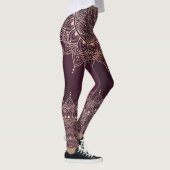 Elegant Roos Gold op Bourgogne Floral Henna Mandal Leggings (Rechts)