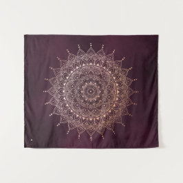 Elegant Roos Gold op Bourgogne Floral Henna Mandal Wandkleed