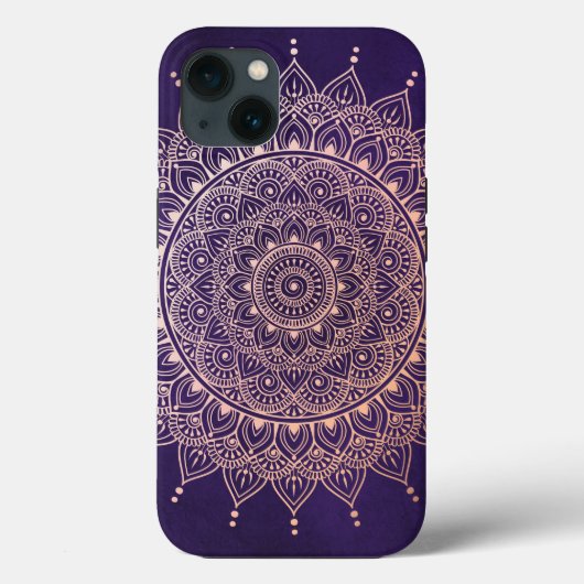 Elegant Roos Gold op Paarse Floral Henna Mandala Case-Mate iPhone Case (Achterkant)