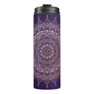 Elegant Roos Gold op Paarse Floral Henna Mandala Thermosbeker