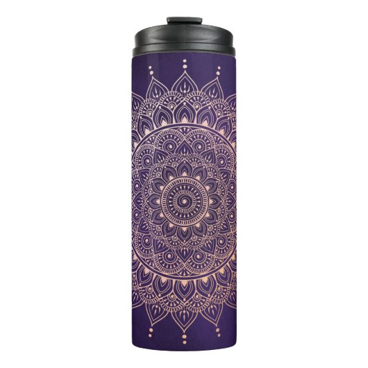 Elegant Roos Gold op Paarse Floral Henna Mandala Thermosbeker (Voorkant)