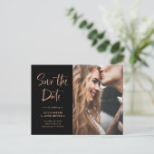 Elegant Roos Gold op zwart | De foto bewaart de Da Aankondigingskaart (Staand voorkant)