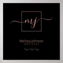 Elegant Roos Gold op zwart gepersonaliseerd bord Poster