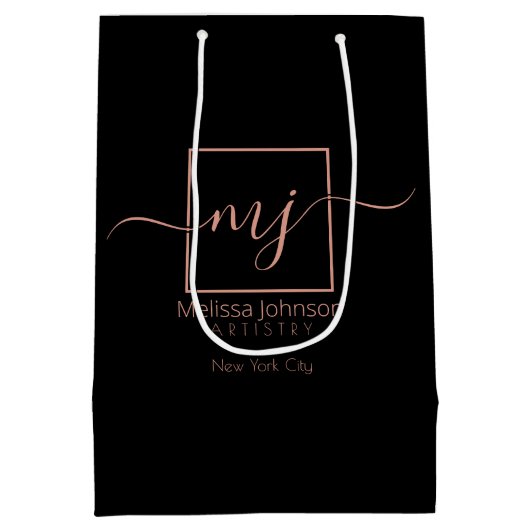 Elegant Roos Gold op zwart Medium Cadeauzakje (Achterkant)