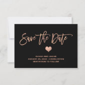 Elegant Roos Gold op zwart met hart Save The Date (Voorkant)