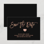 Elegant Roos Gold op zwart met hart Save The Date (Voorkant / Achterkant)