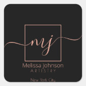 Elegant Roos Gold op zwart Vierkante Sticker (Voorkant)