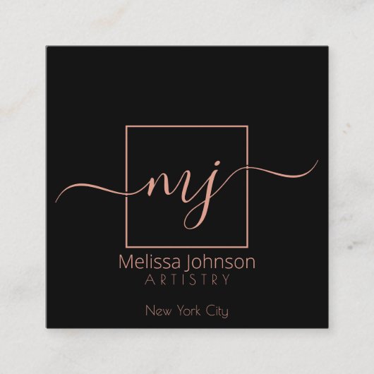 Elegant Roos Gold op zwart Vierkante Visitekaartje (Voorkant)