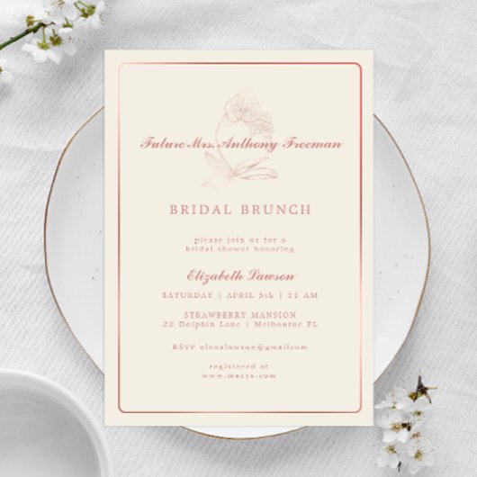 Elegant Roos Gold Orchid Bridal Shower Kaart