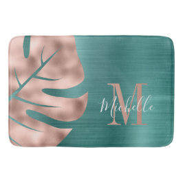 Elegant Roos Gold Palm Green Leaf Monogram Badmat